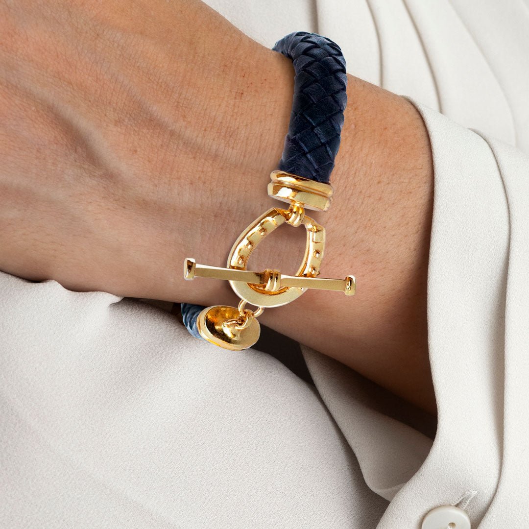 Aristo - Sterling Silver Black Leather Horseshoe Bracelet