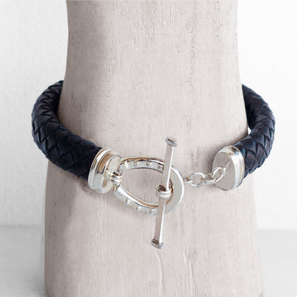 Aristo - Sterling Silver Black Leather Horseshoe Bracelet