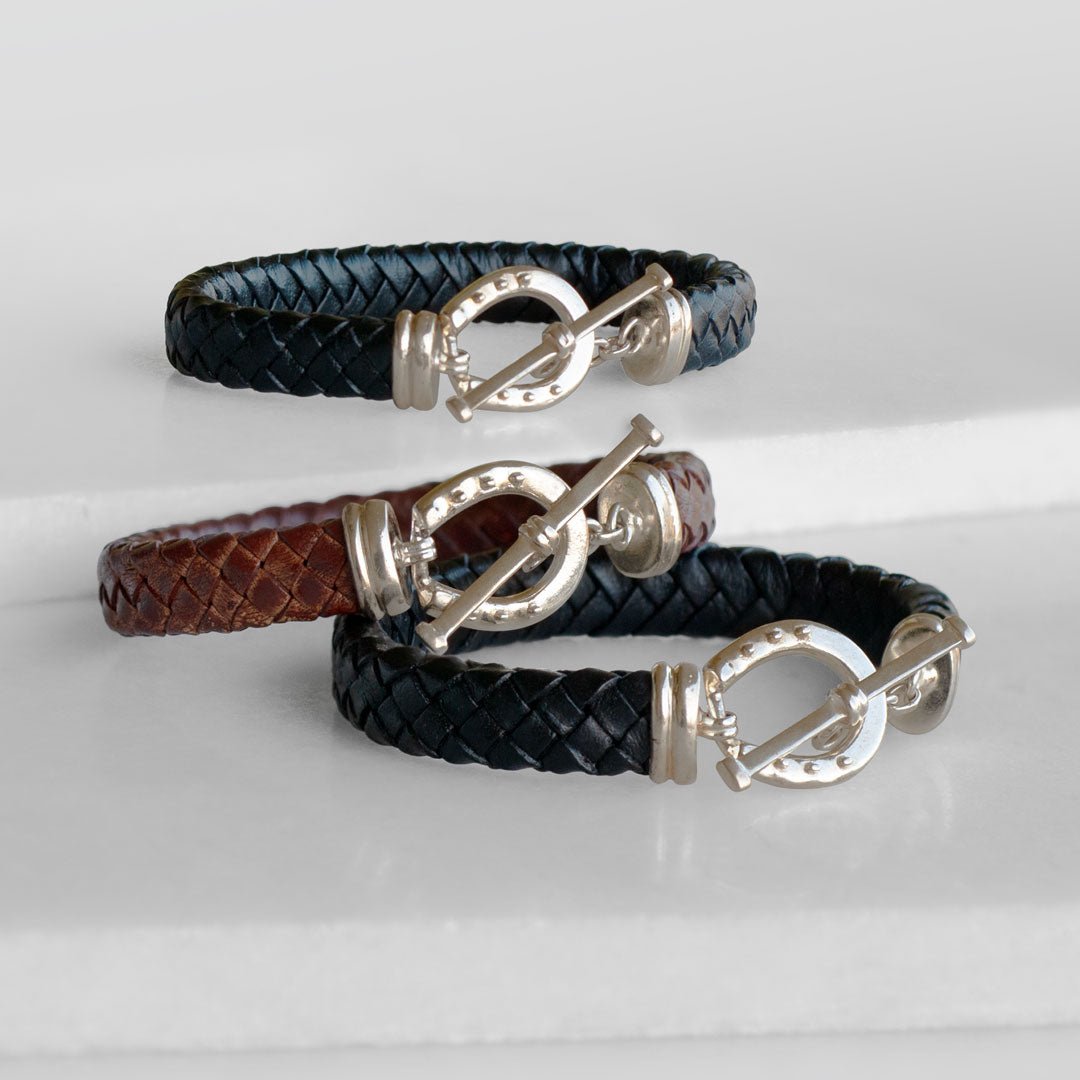 Aristo - Sterling Silver Black Leather Horseshoe Bracelet