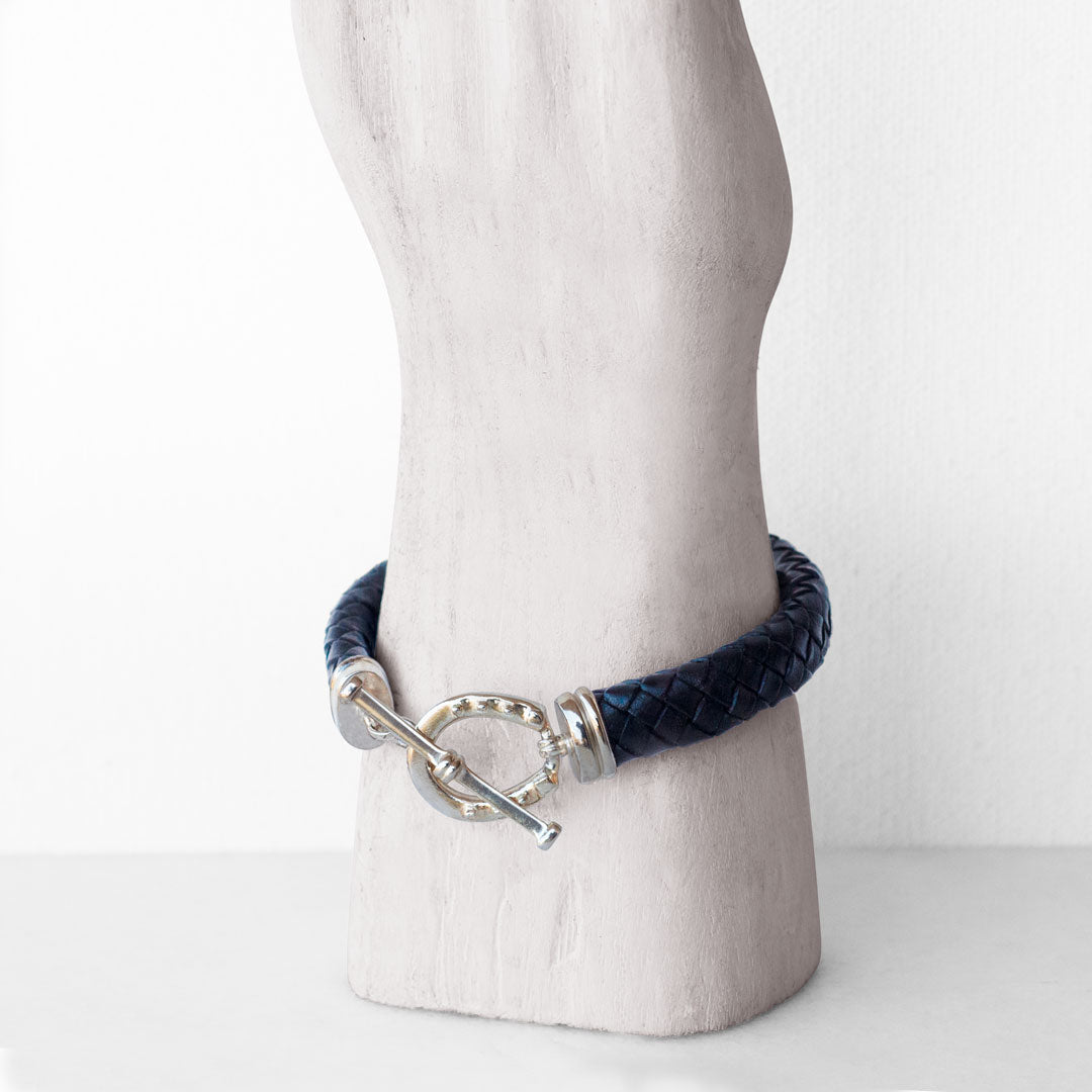 Aristo - Sterling Silver Black Leather Horseshoe Bracelet