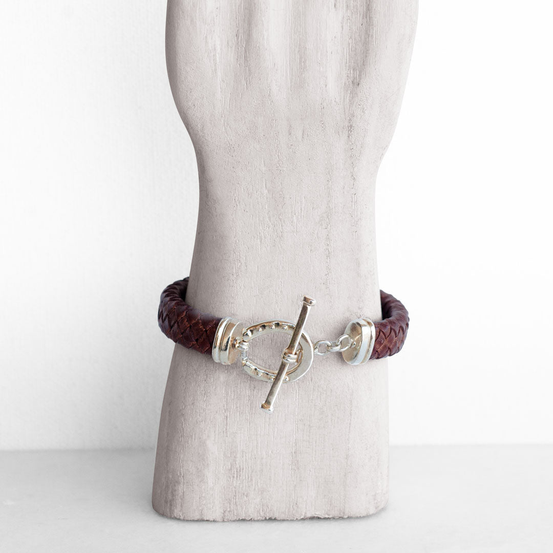 Urban Equestrian  Aristo - Sterling Silver Brown Leather Horseshoe Bracelet
