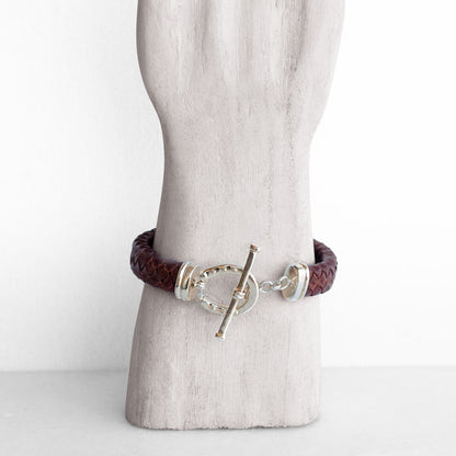 Urban Equestrian  Aristo - Sterling Silver Brown Leather Horseshoe Bracelet