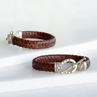 Urban Equestrian  Aristo - Sterling Silver Brown Leather Horseshoe Bracelet