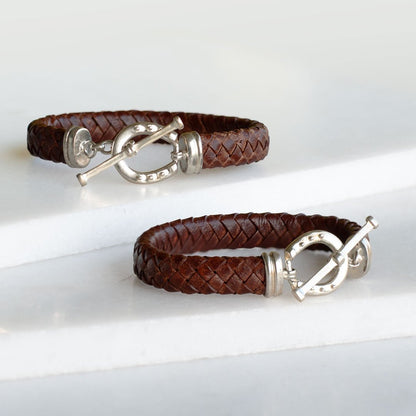Urban Equestrian  Aristo - Sterling Silver Brown Leather Horseshoe Bracelet