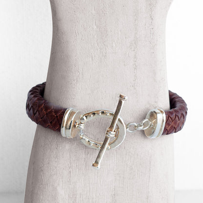 Urban Equestrian  Aristo - Sterling Silver Brown Leather Horseshoe Bracelet
