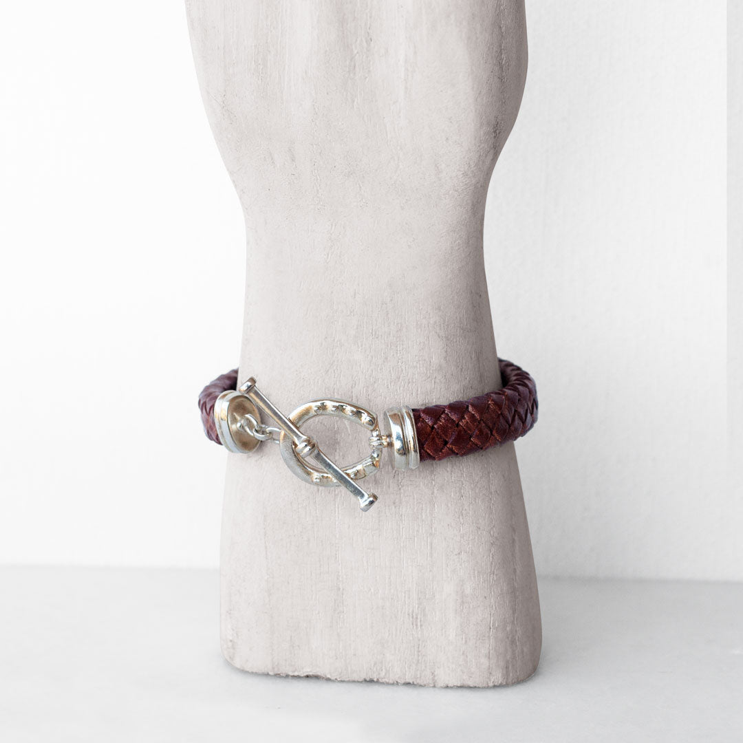 Urban Equestrian  Aristo - Sterling Silver Brown Leather Horseshoe Bracelet