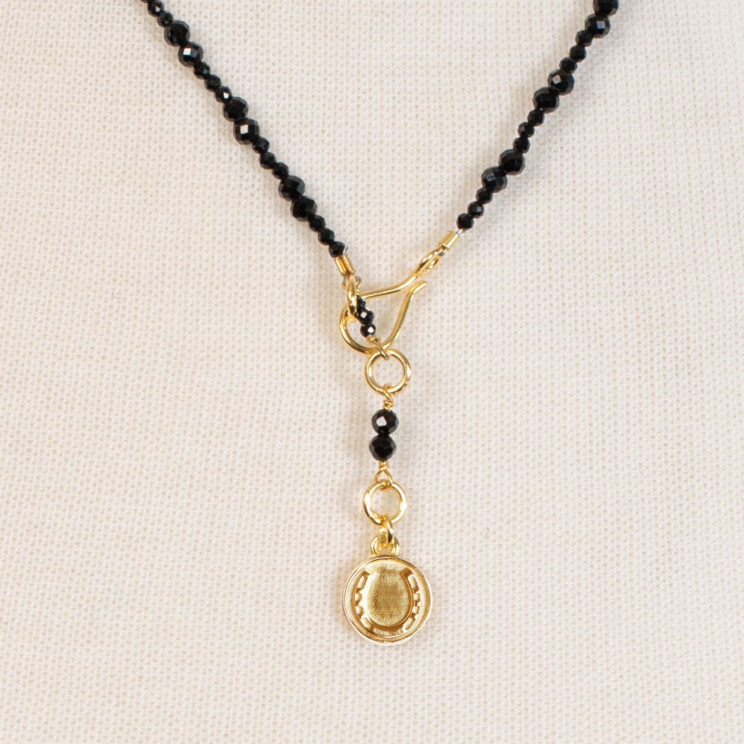 Urban Equestrian  Aurora - Black Onyx & Gold Horseshoe Coin Strand Necklace