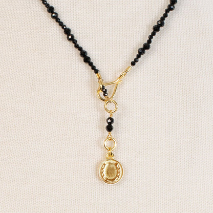 Urban Equestrian  Aurora - Black Onyx & Gold Horseshoe Coin Strand Necklace
