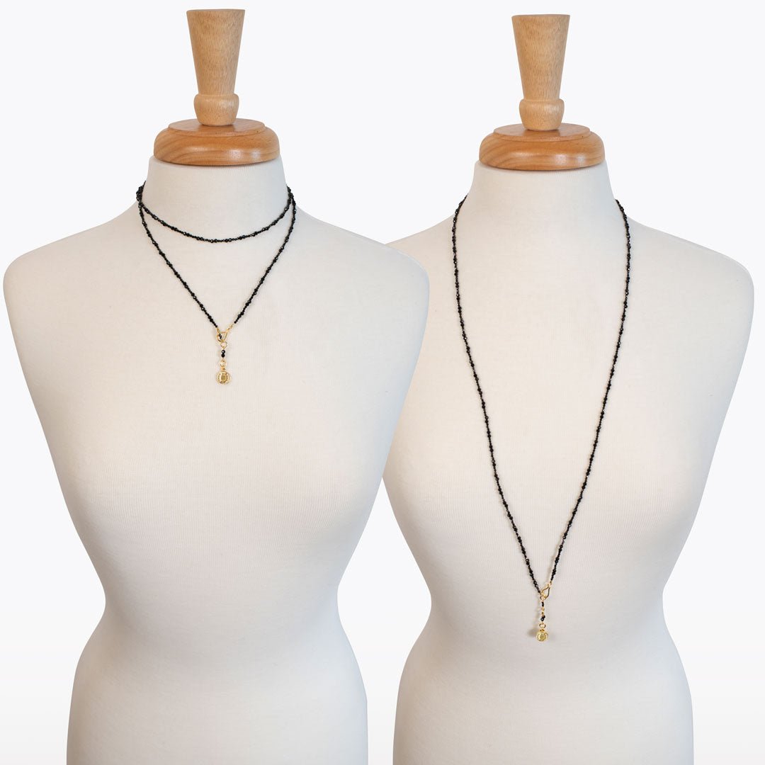 Urban Equestrian  Aurora - Black Onyx & Gold Horseshoe Coin Strand Necklace