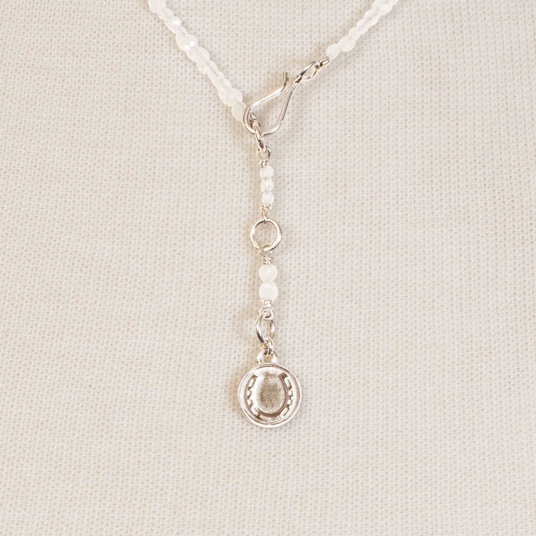 Urban Equestrian  Aurora - Moonstone & Silver Horseshoe Coin Strand Necklace