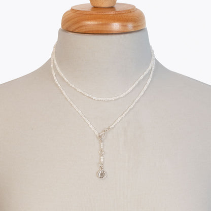Urban Equestrian  Aurora - Moonstone & Silver Horseshoe Coin Strand Necklace