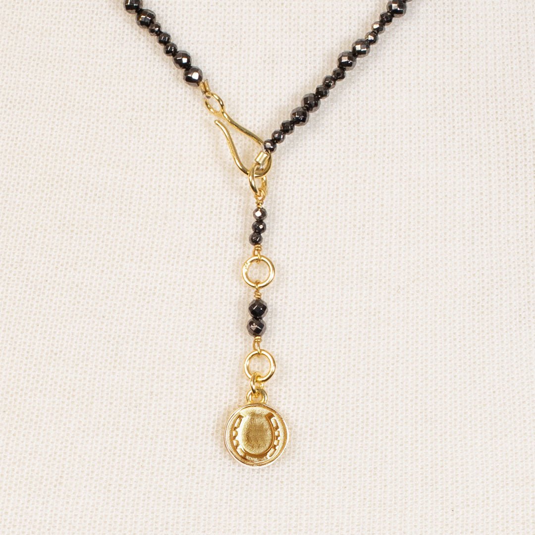 Urban Equestrian  Aurora - Pyrite & Gold Horseshoe Coin Strand Necklace