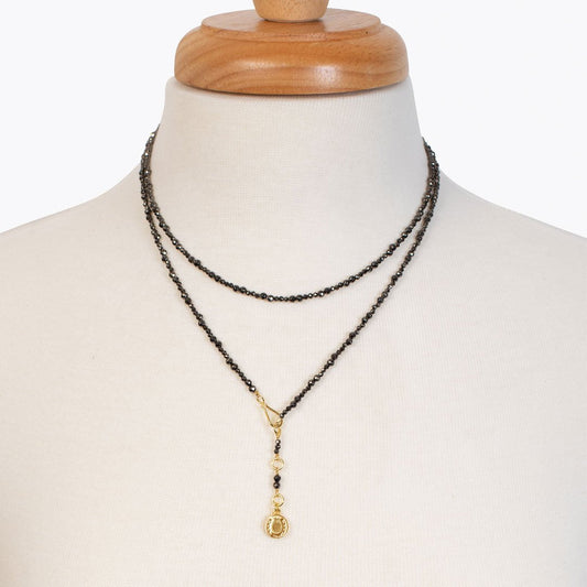 Urban Equestrian  Aurora - Pyrite & Gold Horseshoe Coin Strand Necklace