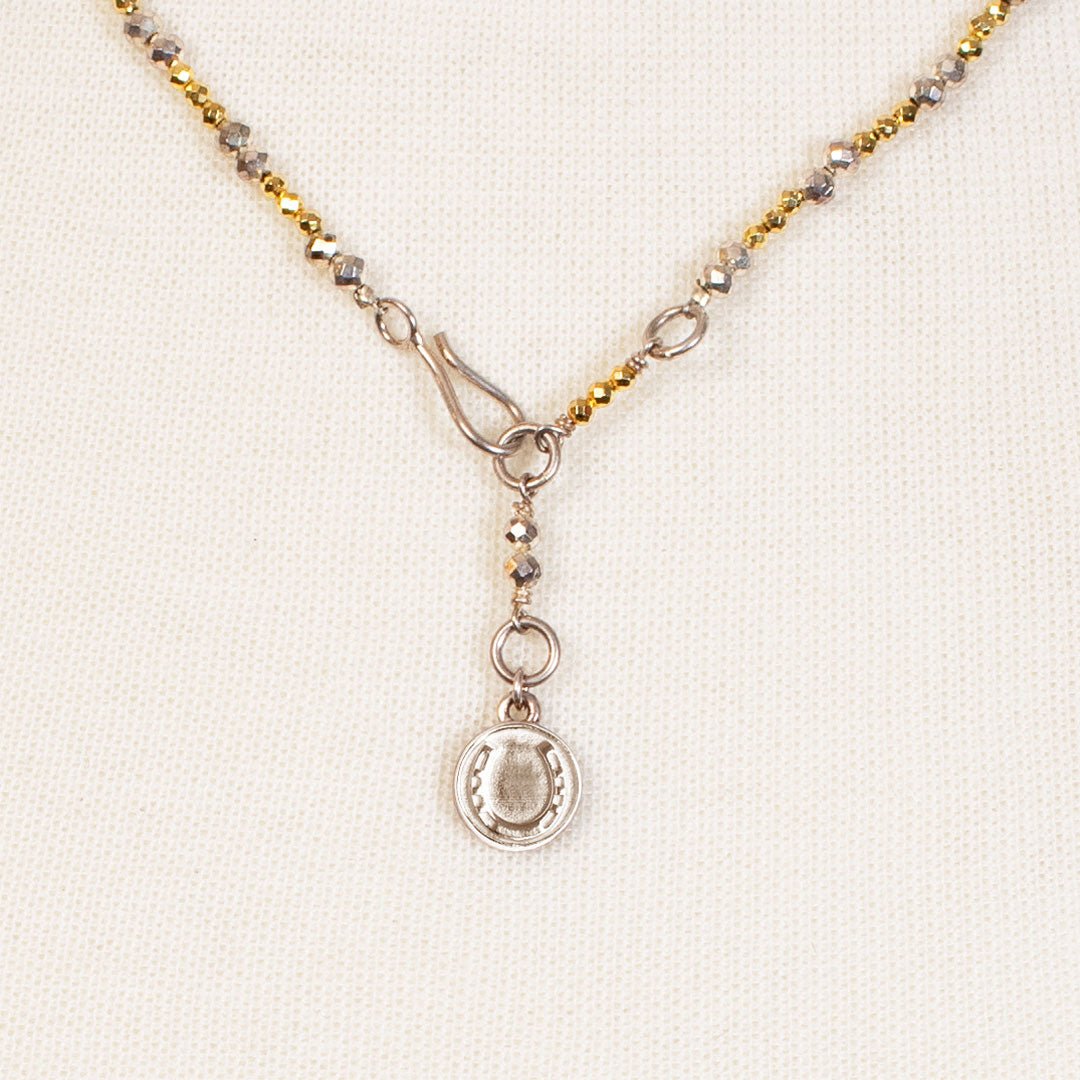 Urban Equestrian  Aurora - Pyrite Silver & Gold Horseshoe Coin Strand Necklace