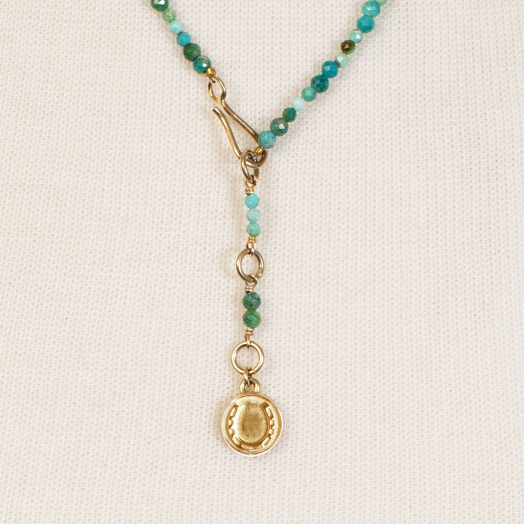 Urban Equestrian  Aurora - Turquoise & Gold Horseshoe Coin Strand Necklace