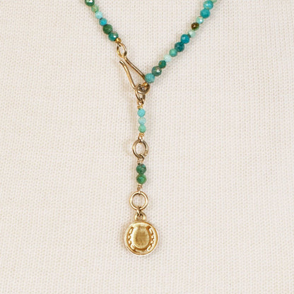 Urban Equestrian  Aurora - Turquoise & Gold Horseshoe Coin Strand Necklace