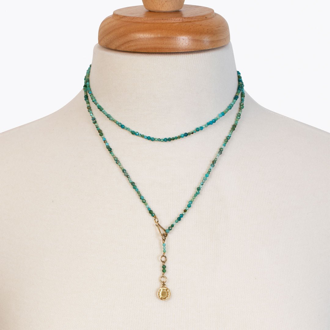 Urban Equestrian  Aurora - Turquoise & Gold Horseshoe Coin Strand Necklace