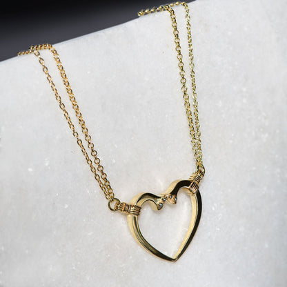 Ava - Equestrian Horseshoe Nail Heart Necklace in Gold