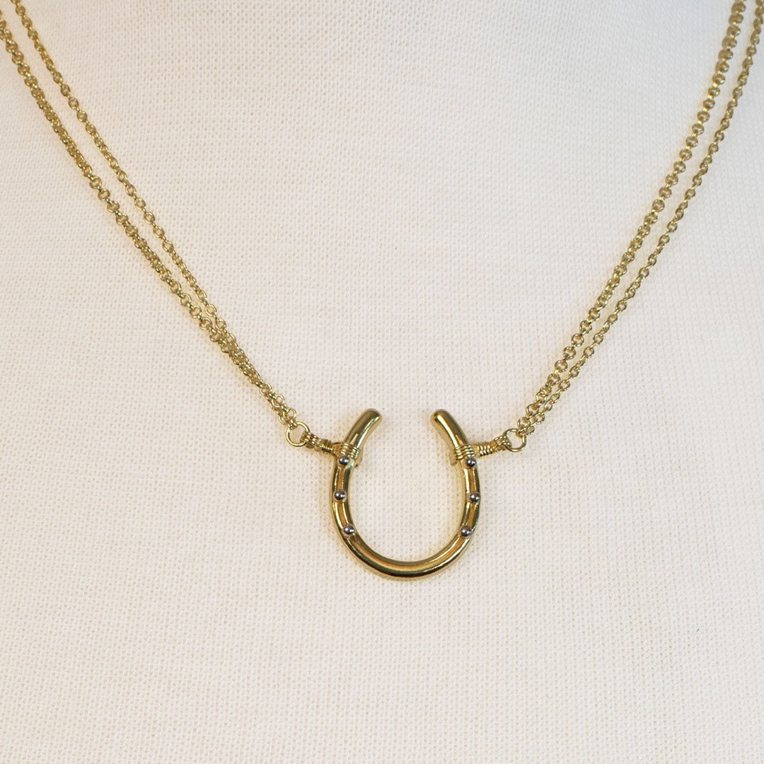 Urban Equestrian  Ava - Equestrian Horseshoe Double Chain Necklace in Gold