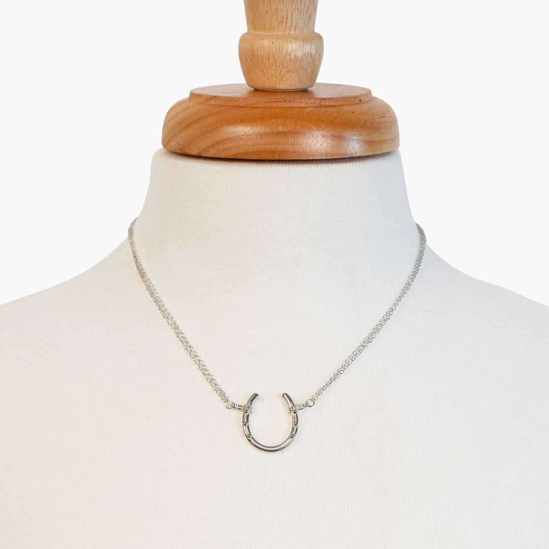 Urban Equestrian  Ava - Equestrian Horseshoe Double Chain Necklace in Silver