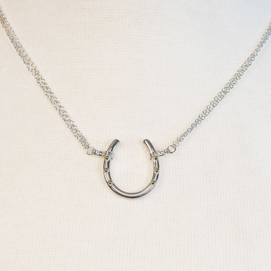Urban Equestrian  Ava - Equestrian Horseshoe Double Chain Necklace in Silver