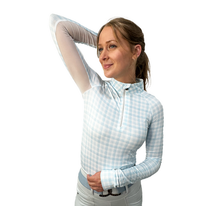 Dapplebay Gingham 1/4 Zip Long Sleeve Riding Top
