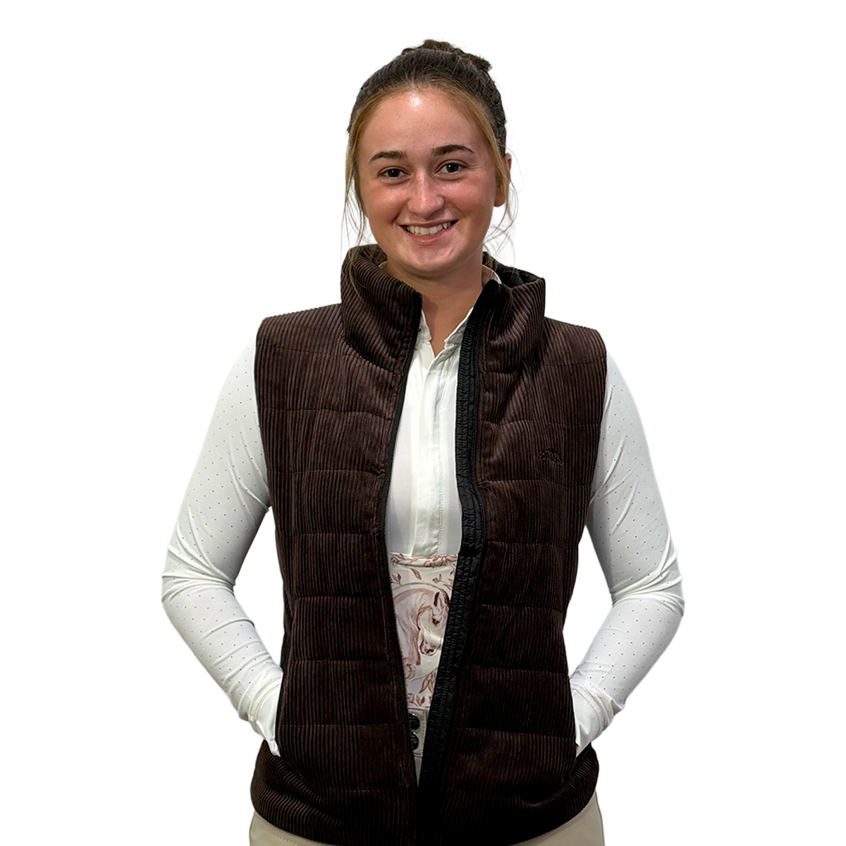 Equiline EQSIT Women's Lightweight Padded Vest-Cocoa Powder-Open Front View