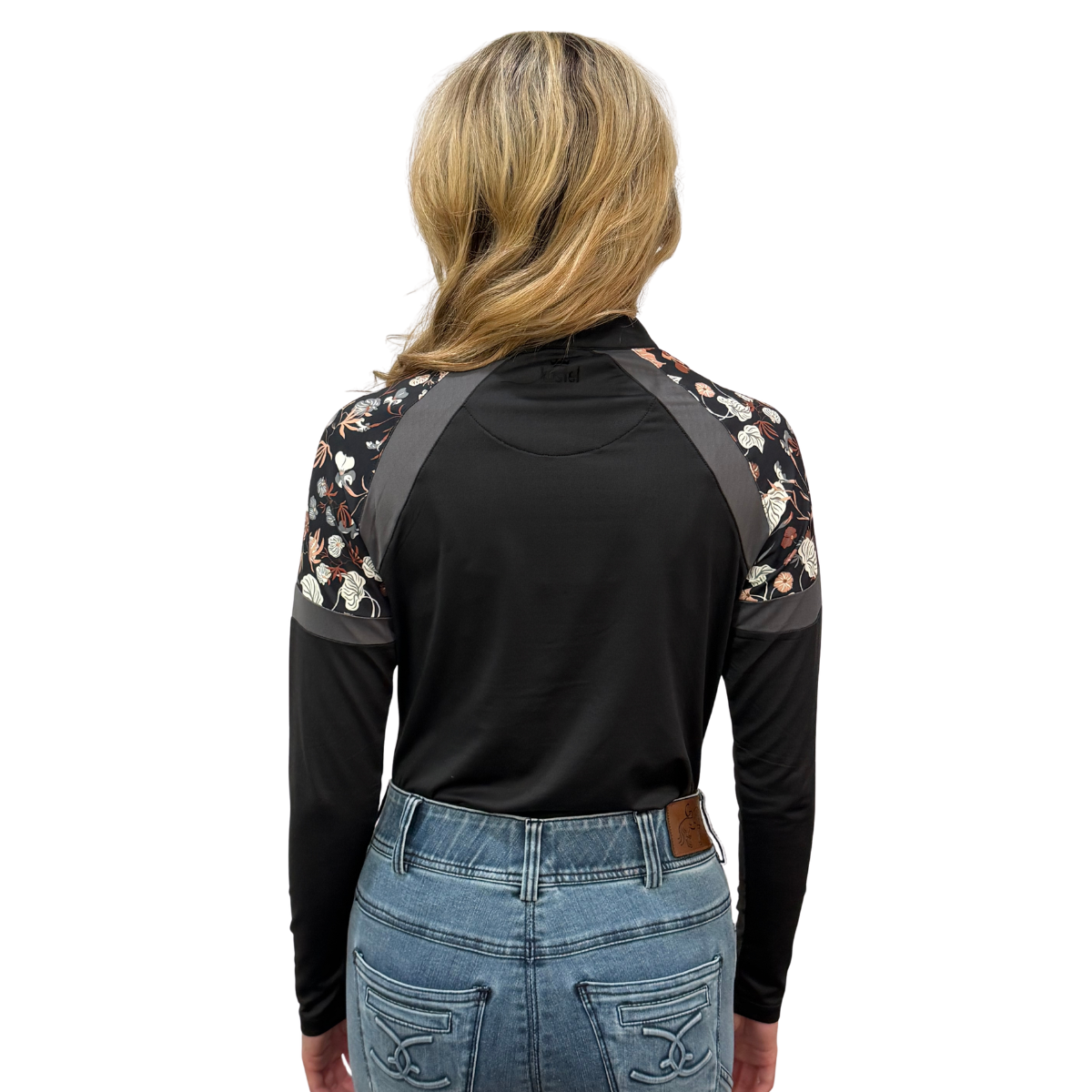 Kastel Women's 1/4 Zip Long Sleeve Paneled Raglan With Crystal Zipper