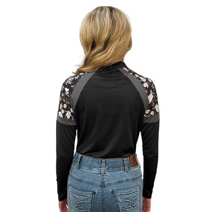 Kastel Women's 1/4 Zip Long Sleeve Paneled Raglan With Crystal Zipper