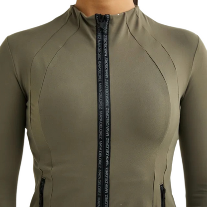 Maya Delorez Women's Silhouette Sports Jacket-Camo Brown-Front Zipper View