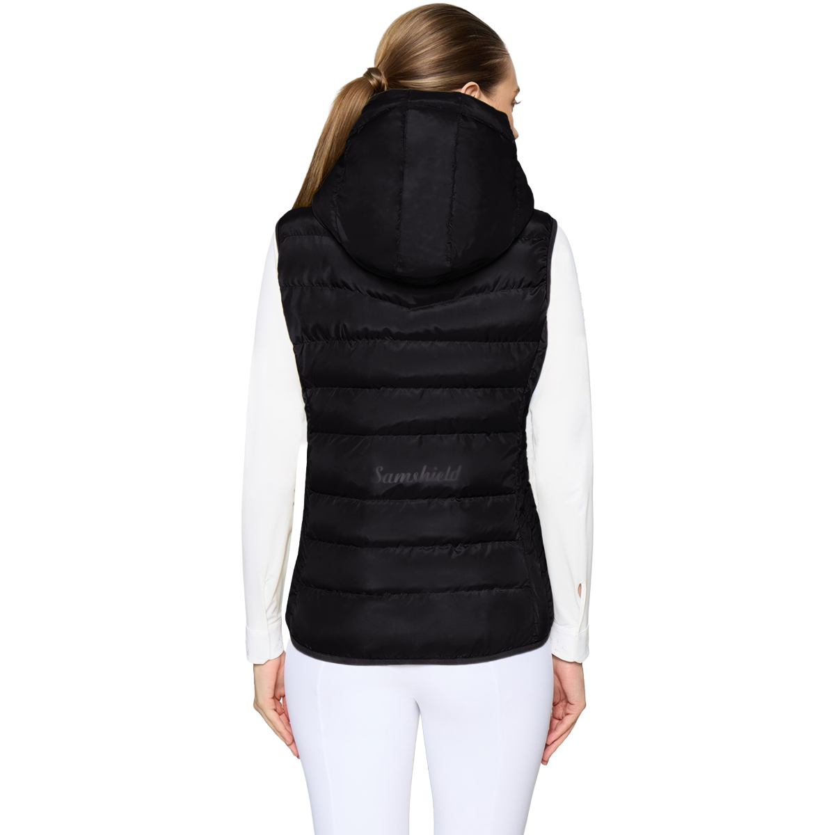 Samshield Women's Chamonix Light Puffer Vest, black, back view