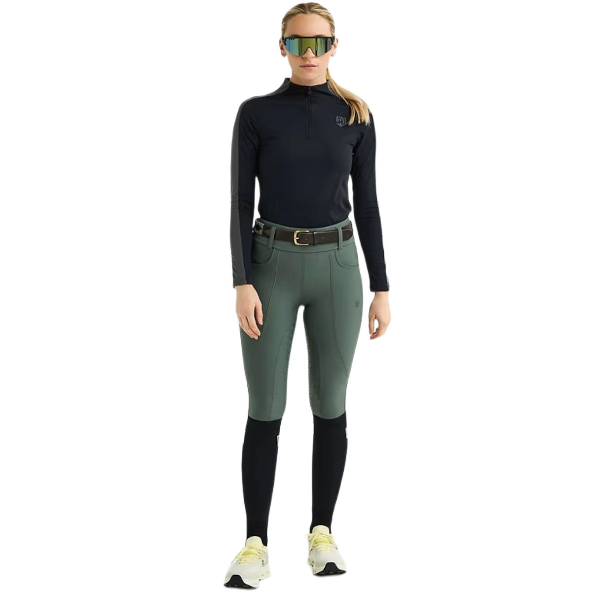 Maya Delorez Women's Half Seat Compression Breeches-Moss Green-Front View