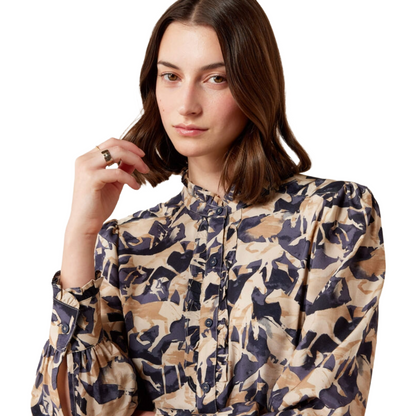 Ariat Women's Cricklade Blouse model view in Navy Coinside print