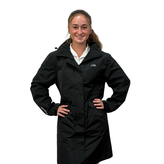 Equiline Women's EQEXTRE 3/4 Waterproof Rain Coat-Black-Front View