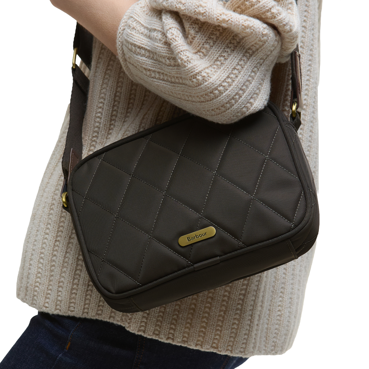 Barbour Quilted Crossbody Bag, olive,  model view
