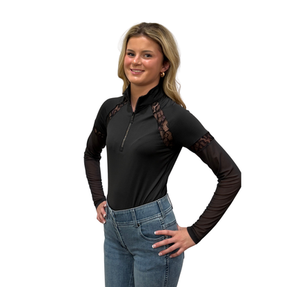 Kastel Women's Long Sleeve Lace & Mesh 1/4 Zip Sun Shirt