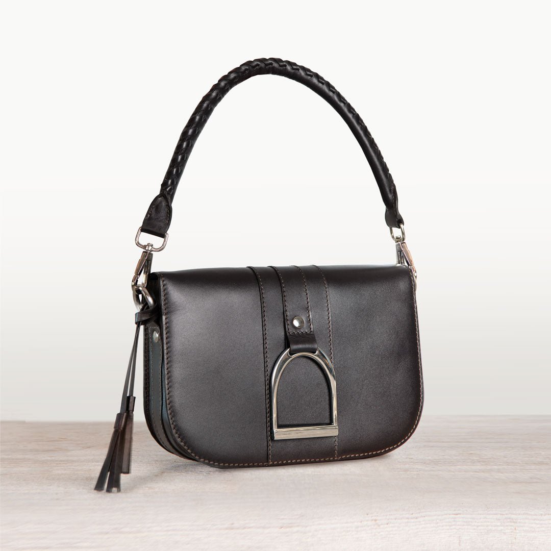 Urban Equestrian  Baseball Stitch Short Strap - Nickel with Black Leather
