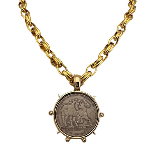 Erin Knight Designs Gold Plated Chain and Bezel with Vintage Silver Horse Coin