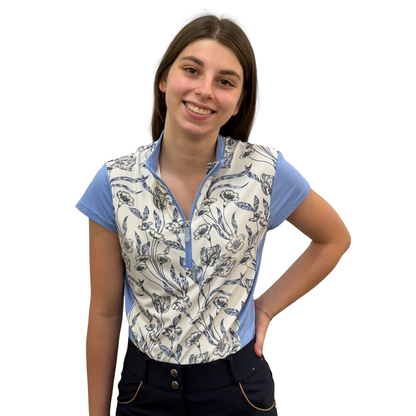 Kastel Women's Periwinkle French Tulip Color Block Cap Sleeve 1/4 Zip Sun Shirt
