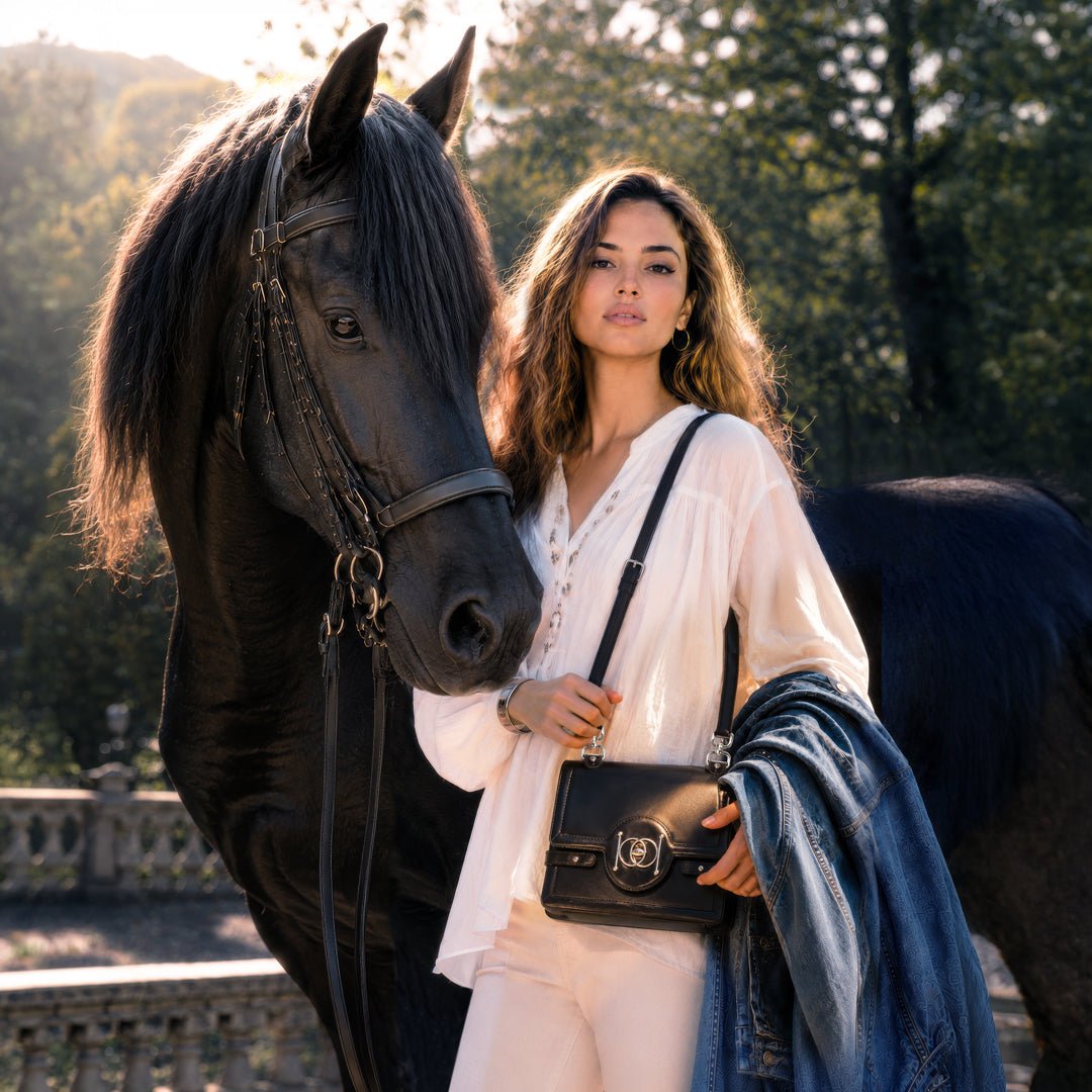 Urban Equestrian  Bella -  Horse Bit Talisman Crossbody Luxury Leather Handbag in Black