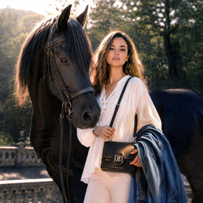 Urban Equestrian  Bella -  Horse Bit Talisman Crossbody Luxury Leather Handbag in Black