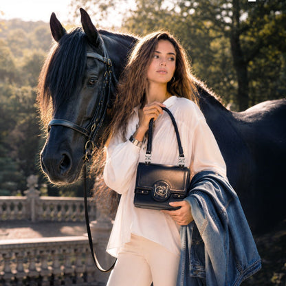 Urban Equestrian  Bella -  Horse Bit Talisman Crossbody Luxury Leather Handbag in Black