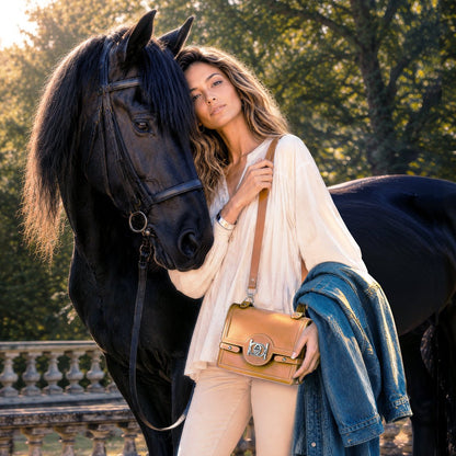 Urban Equestrian  Bella -  Horse Bit Talisman Crossbody Luxury Leather Handbag in Caramel
