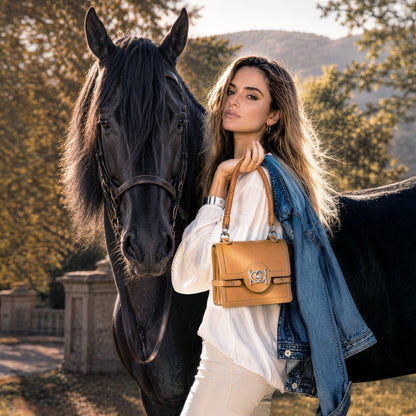 Urban Equestrian  Bella -  Horse Bit Talisman Crossbody Luxury Leather Handbag in Caramel