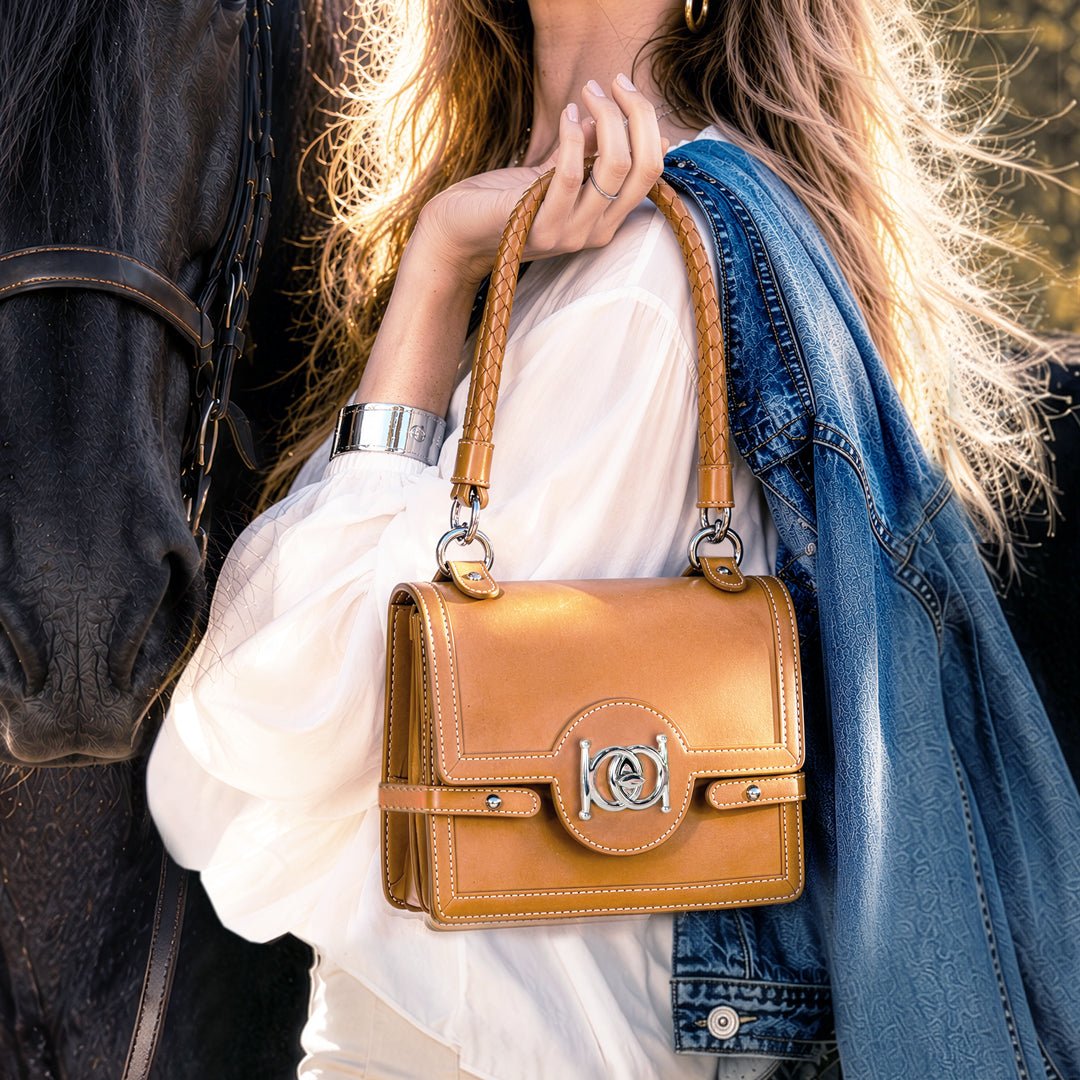 Urban Equestrian  Bella -  Horse Bit Talisman Crossbody Luxury Leather Handbag in Caramel