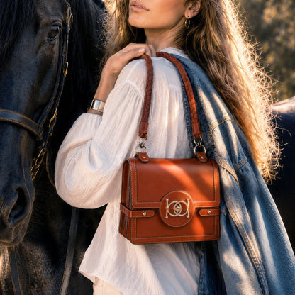Urban Equestrian  Bella -  Horse Bit Talisman Crossbody Luxury Leather Handbag in Cognac