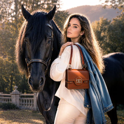 Urban Equestrian  Bella -  Horse Bit Talisman Crossbody Luxury Leather Handbag in Cognac
