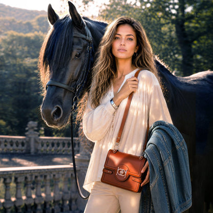 Urban Equestrian  Bella -  Horse Bit Talisman Crossbody Luxury Leather Handbag in Cognac