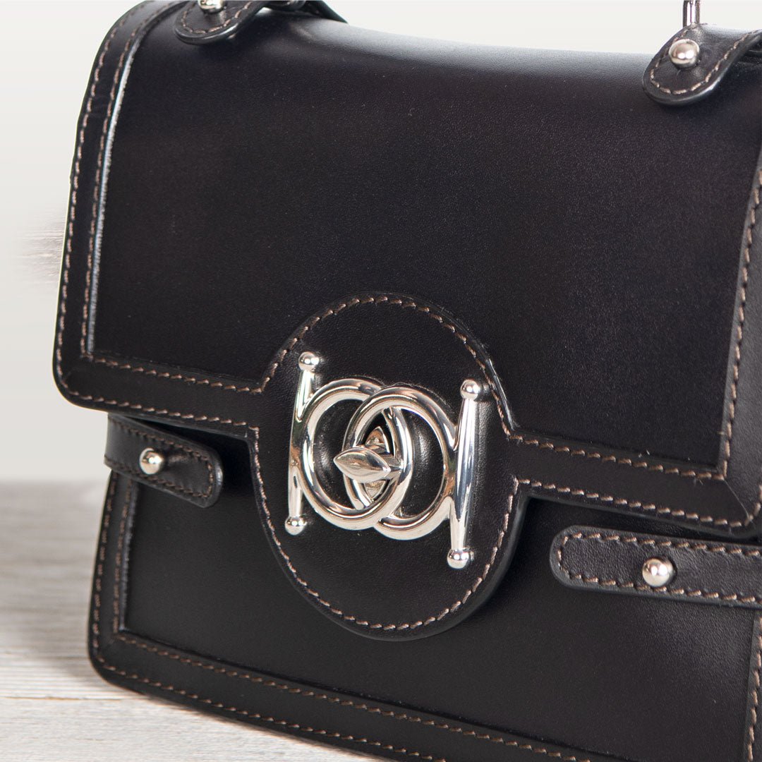 Urban Equestrian  Bella -  Horse Bit Talisman Crossbody Luxury Leather Handbag in Black
