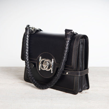 Urban Equestrian  Bella -  Horse Bit Talisman Crossbody Luxury Leather Handbag in Black